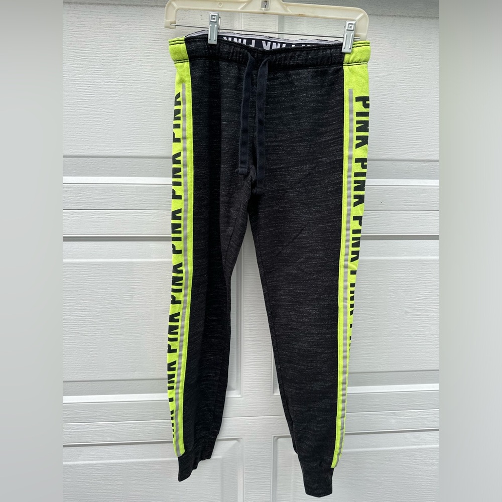 PINK, drawstring sweatpants, black and green